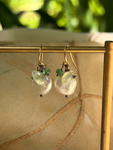 Load image into Gallery viewer, Emerald, Prehnite & Pearl Drop Earrings
