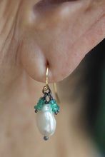Load image into Gallery viewer, Petal Pearl & Colombian Emerald Fringe Earrings