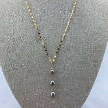 Load image into Gallery viewer, 3 Pearl Drop Necklace with Diamond and 14k Yellow Gold Chain
