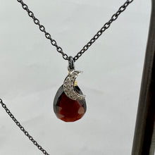 Load image into Gallery viewer, Garnet Drop and Diamond Moon Necklace
