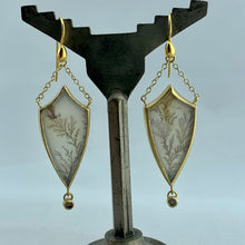 Load image into Gallery viewer, 18k Dendritic Agate Shield Earrings with Diamonds