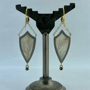 18k Dendritic Agate Shield Earrings with Diamonds