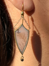 Load image into Gallery viewer, 18k Dendritic Agate Shield Earrings with Diamonds