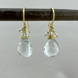 Aquamarine Cluster Earrings with Gold