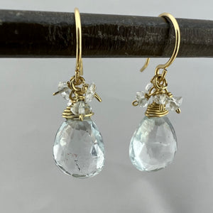 Aquamarine Cluster Earrings with Gold