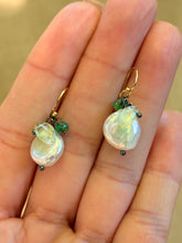 Load image into Gallery viewer, Emerald, Prehnite &amp; Pearl Drop Earrings
