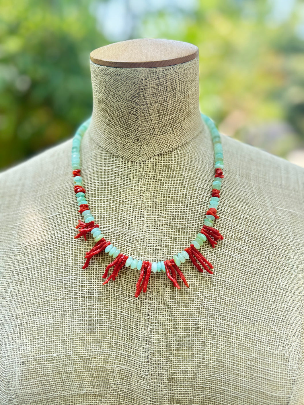 Andean Opal & Vintage Coral Necklace with Oxidized Sterling Silver