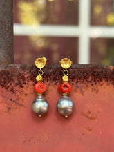 Load image into Gallery viewer, Vintage Coral &amp; Tahitian Pearl Earrings

