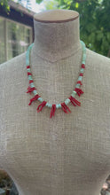 Load and play video in Gallery viewer, Andean Opal &amp; Vintage Coral Necklace with Oxidized Sterling Silver
