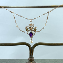 Load image into Gallery viewer, Amethyst and Pearl Victorian Festoon Necklace
