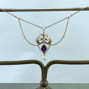 Amethyst and Pearl Victorian Festoon Necklace