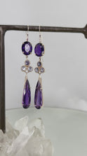 Load and play video in Gallery viewer, Rose Gold Amethyst and Spinel Drop Earrings
