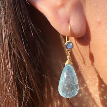 Load image into Gallery viewer, Gold and Large Aquamarine Drop Earrings
