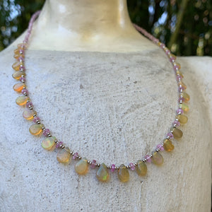 Ethiopian Opal and Pink Tourmaline Necklace