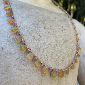 Ethiopian Opal and Pink Tourmaline Necklace