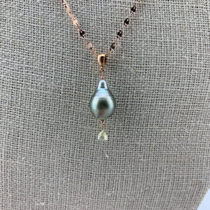 Pistachio Pearl and Diamond Necklace on 14k Rose Gold Chain