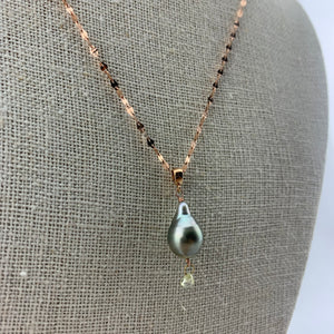 Pistachio Pearl and Diamond Necklace on 14k Rose Gold Chain