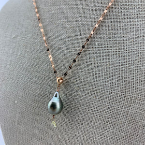 Pistachio Pearl and Diamond Necklace on 14k Rose Gold Chain