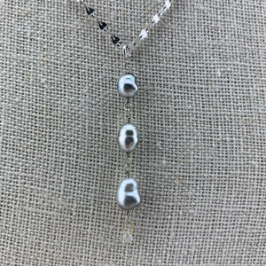 3 Pearl and Diamond Necklace on 14k White Gold Chain