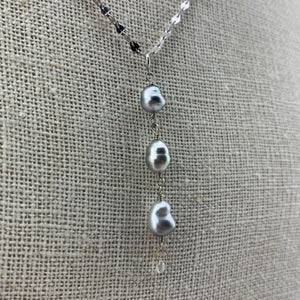 3 Pearl and Diamond Necklace on 14k White Gold Chain