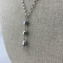 Load image into Gallery viewer, 3 Pearl and Diamond Necklace on 14k White Gold Chain

