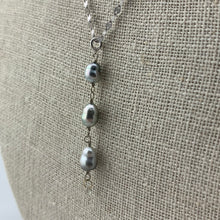 Load image into Gallery viewer, 3 Pearl and Diamond Necklace on 14k White Gold Chain
