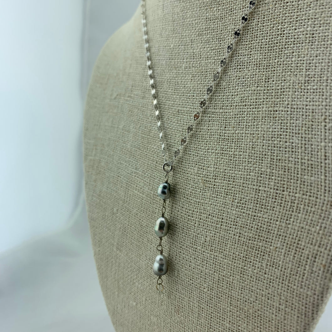 3 Pearl and Diamond Necklace on 14k White Gold Chain