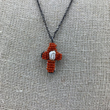 Load image into Gallery viewer, Cross Necklace with Coral and Center Pearl
