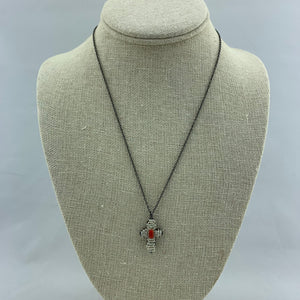 Pearl Cross Necklace with Center Coral