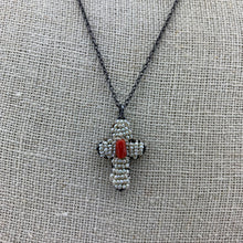 Load image into Gallery viewer, Pearl Cross Necklace with Center Coral
