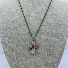 Load image into Gallery viewer, Pearl Cross Necklace with Center Coral
