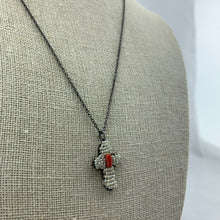 Load image into Gallery viewer, Pearl Cross Necklace with Center Coral
