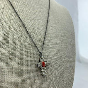 Pearl Cross Necklace with Center Coral