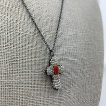 Load image into Gallery viewer, Pearl Cross Necklace with Center Coral

