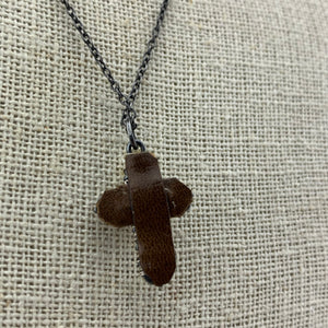 Pearl Cross Necklace with Center Coral