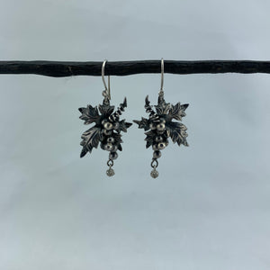 Hand Carved Silver and Diamond Earrings