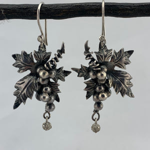 Hand Carved Silver and Diamond Earrings