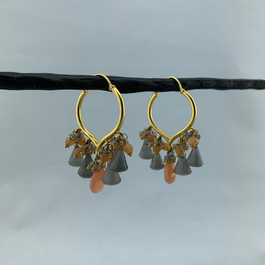 Moonstones, Labradorite and Gold Earrings