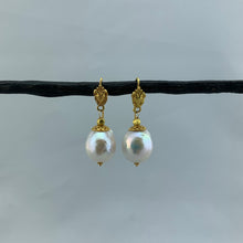 Load image into Gallery viewer, Pearl and Intricate Gold Earrings

