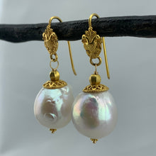Load image into Gallery viewer, Pearl and Intricate Gold Earrings
