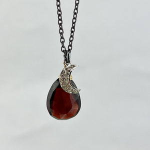 Garnet Drop and Diamond Moon Necklace