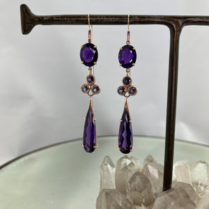 Rose Gold Amethyst and Spinel Drop Earrings