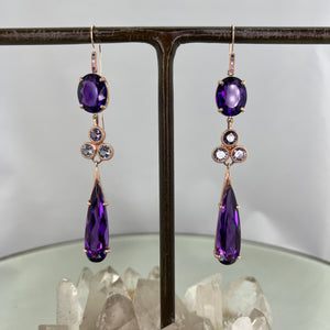 Rose Gold Amethyst and Spinel Drop Earrings