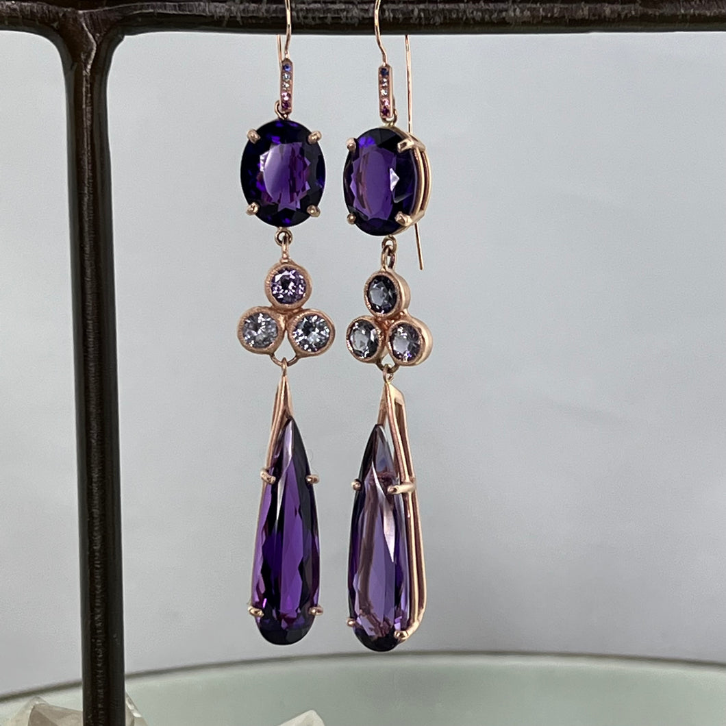 Rose Gold Amethyst and Spinel Drop Earrings