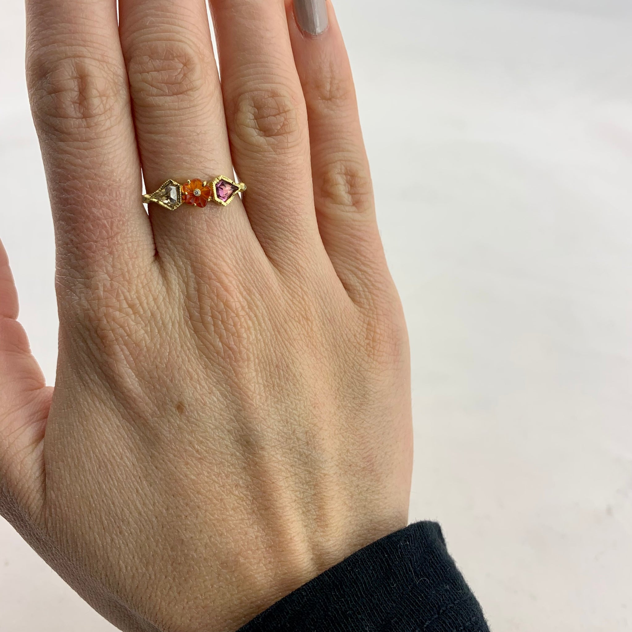 Gold Ring with Fire Opal Spinel and Diamond Studio Collections