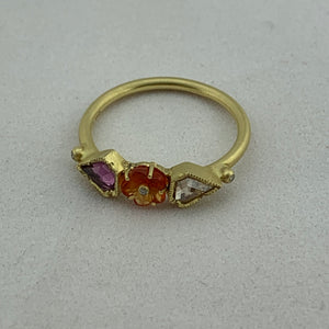 Gold Ring with Fire Opal, Spinel and Diamond