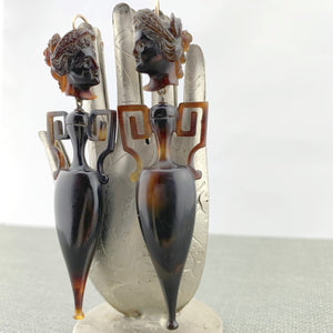 Antique Amphora and Cameo Tortoise Shell Earrings