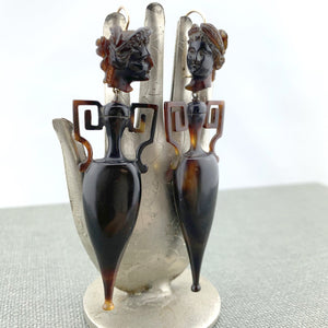 Antique Amphora and Cameo Tortoise Shell Earrings