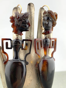 Antique Amphora and Cameo Tortoise Shell Earrings