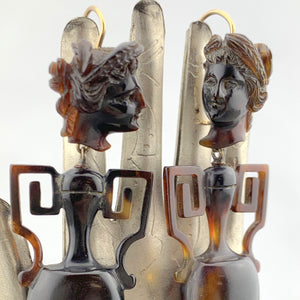 Antique Amphora and Cameo Tortoise Shell Earrings